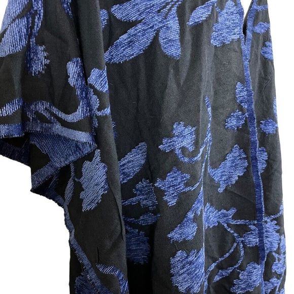 Chicos Womens Floral Chenille Jacquard Ruana Wrap Poncho Kimono Blue One Size - Picture 3 of 15